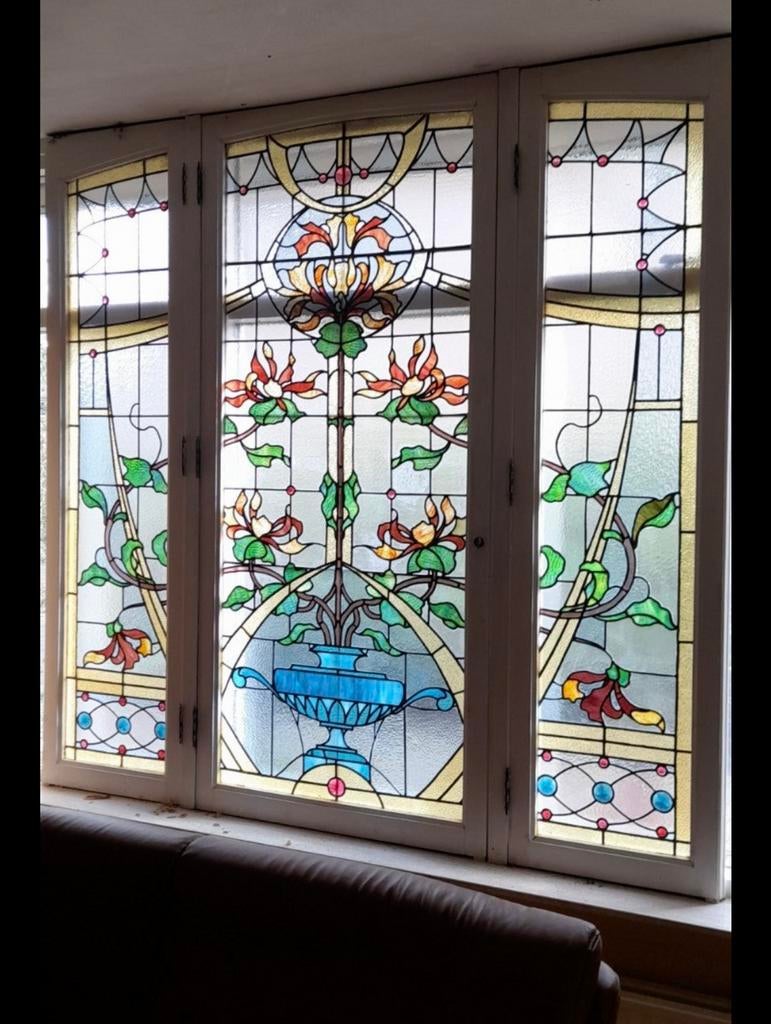 Glas in lood raam antiek, Doe-het-zelf en Bouw, Glas en Ramen, Ophalen, Zo goed als nieuw, Glas in lood