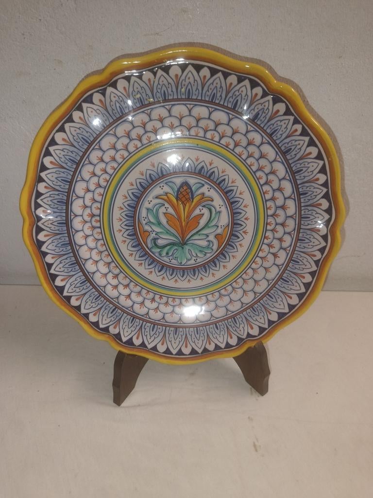 Prachtig Italiaans decoratief bord op staander, Antiek en Kunst, Ophalen of Verzenden