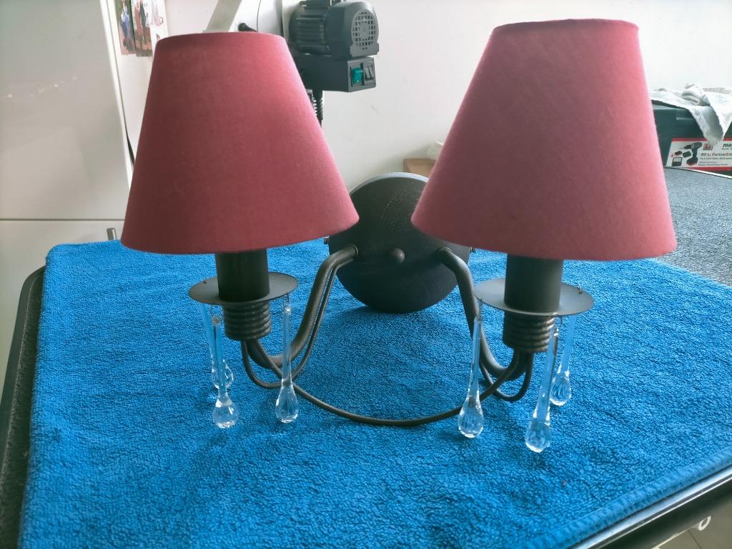 Applique murale double abat jour style vintage., Rouge, Rond, Comme neuf, 25 à 50 cm