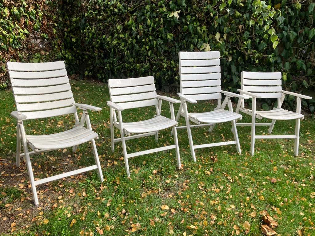 Vintage opklapbare houten tuinstoelen : merk Buffalo, Tuin en Terras, Ophalen, Zo goed als nieuw