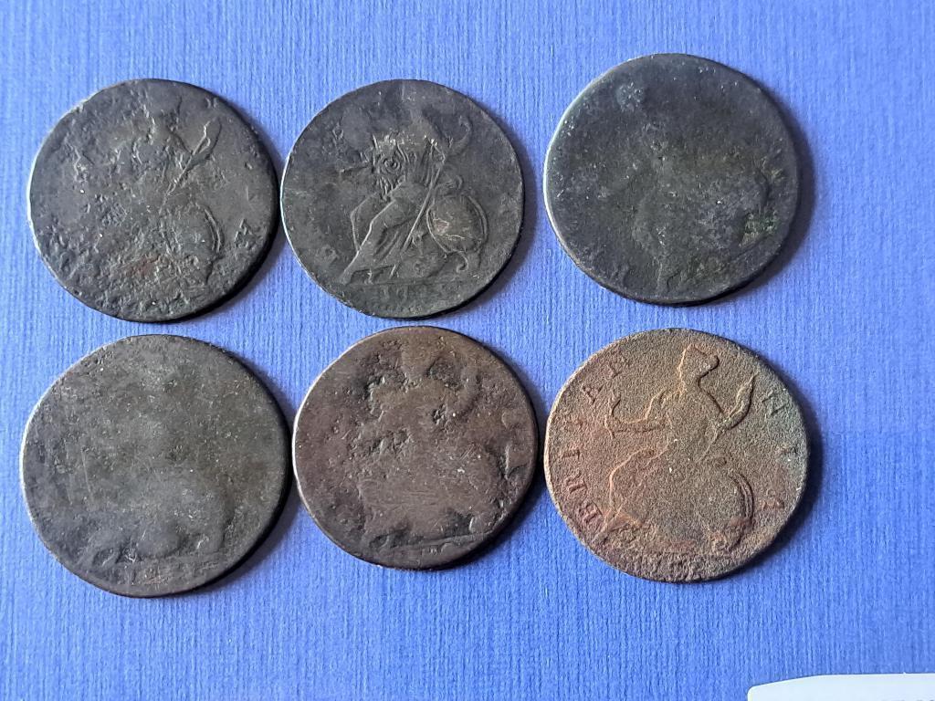 1740 - 75 Angleterre 6x demi-penny George II et III, Envoi, Autres pays, Série