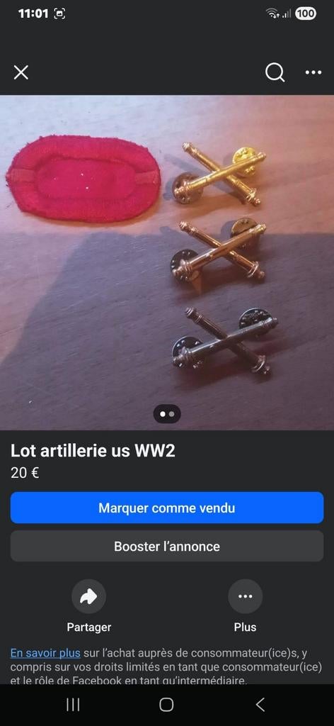 Insigne ww2 et pantalon us ww1 prix afficher en photo -15%, Enlèvement ou Envoi