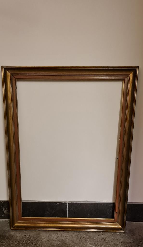 Cadre XL bois plaqué bronze et bord forme  citrouille foncé, Maison & Meubles, 75 cm ou plus, Enlèvement, Utilisé, Bois