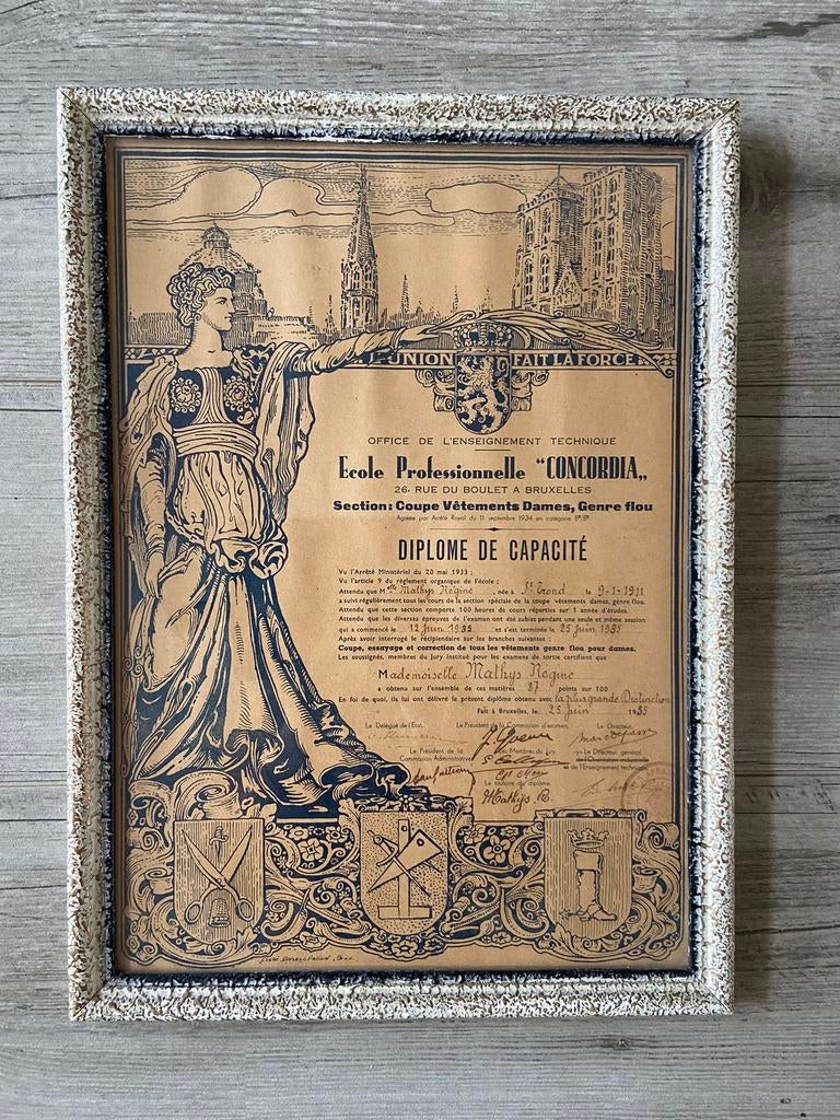 Diploma Sint & naad 1935  Vintage Brussel origineel, Antiek en Kunst, Ophalen of Verzenden