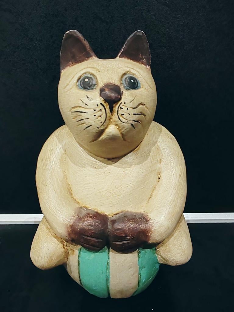 Gros chat assis en bois 21 cm, Enlèvement ou Envoi, Comme neuf, Bois