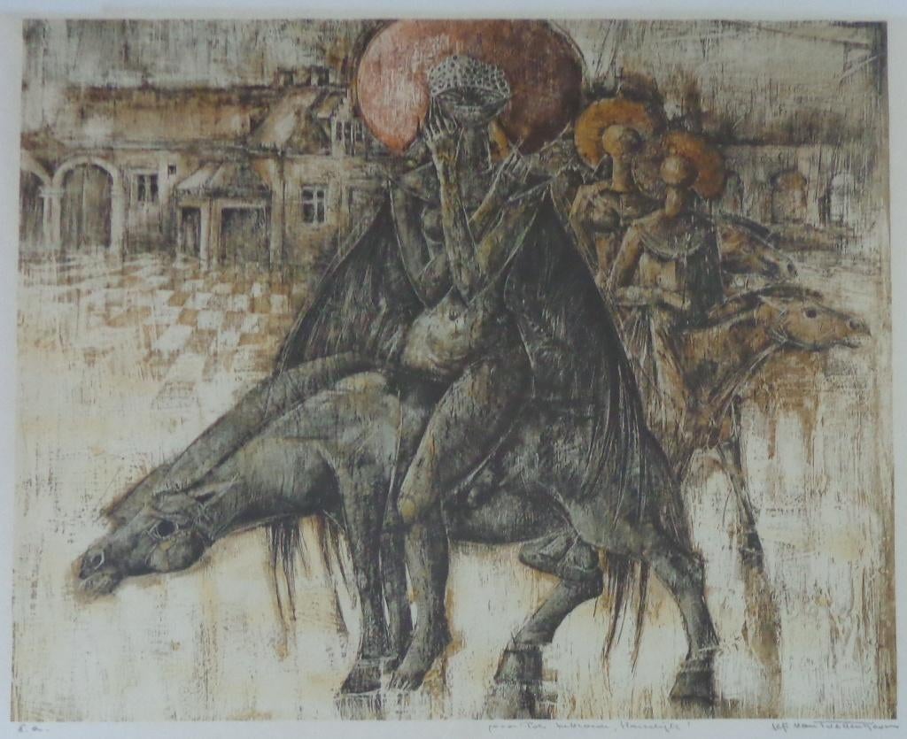 JEF VAN TUERENHOUT / RUITERS / KLEURLITHO / 71x82cm / KADER, Antiek en Kunst, Kunst | Litho's en Zeefdrukken, Ophalen