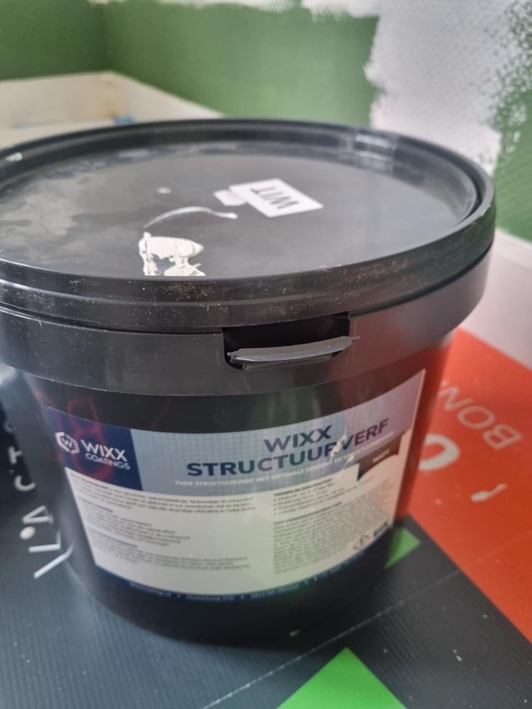 Structuurverf wit 10 liter, volle pot, Ophalen, Wit