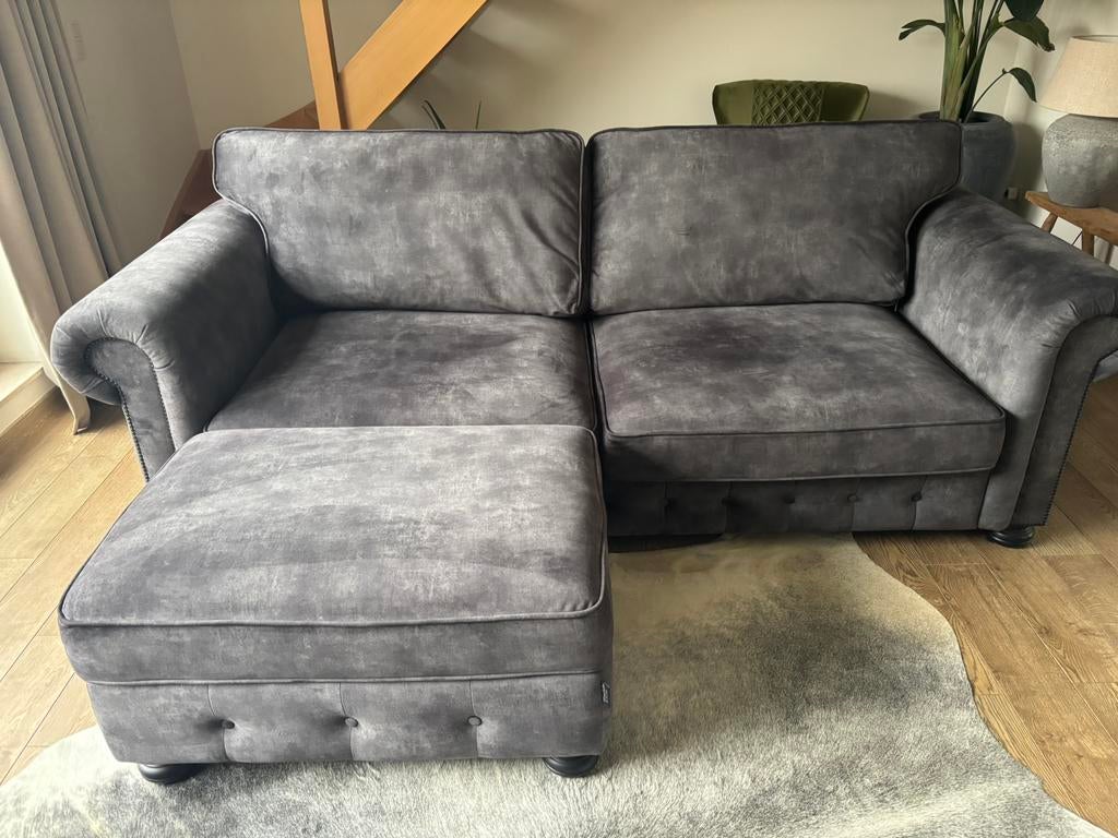 Mooie landelijke zetel in velours stof (Chesterfield stijl), Moins de 75 cm, 200 à 250 cm, Landelijk, Enlèvement