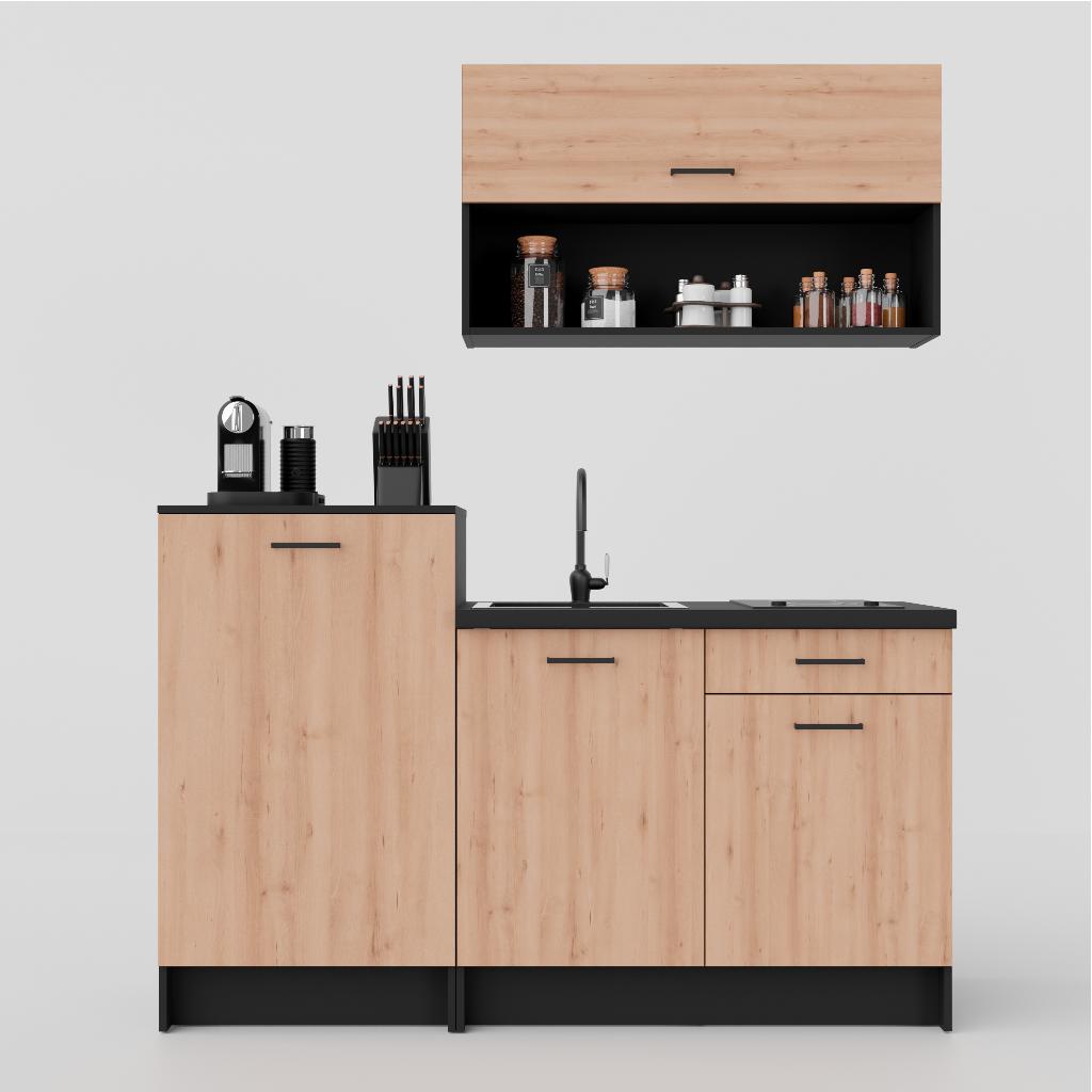 Mini Keuken Eiken Zwart – Stijlvol, Sfeervol & Betaalbaar, Huis en Inrichting, Ophalen of Verzenden, Nieuw