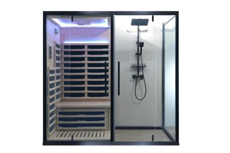 Infraroodsauna en douche combinatie [NIEUW], Sport en Fitness, Sauna, Nieuw, Complete sauna, Infrarood, Ophalen