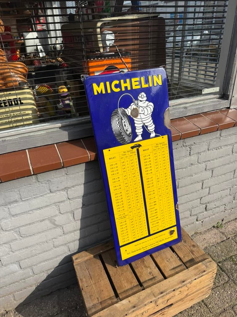 Panneau d'affichage en émail pour pneus Michelin, Collections, Marques & Objets publicitaires, Enlèvement ou Envoi, Utilisé, Panneau publicitaire