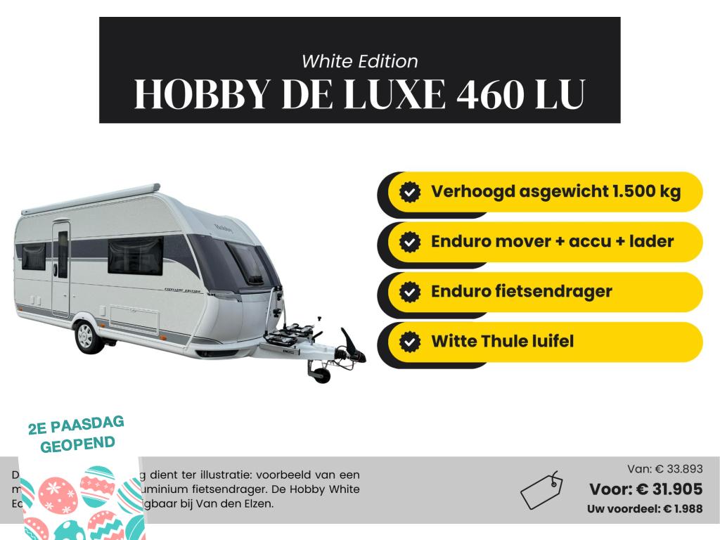 Hobby De Luxe 460 LU White Edition Actiepakket, Caravans en Kamperen, Caravans, Rondzit, Hobby, Bedrijf, 5 tot 6 meter