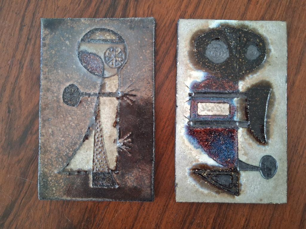 Jan Nolf paire de plaques carreaux en céramique vintage, Antiquités & Art, Envoi