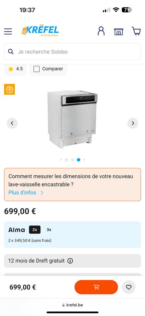 Lave-vaisselle encastrable Whirlpool WBC 3C26 P X – bon état, Enlèvement, Comme neuf