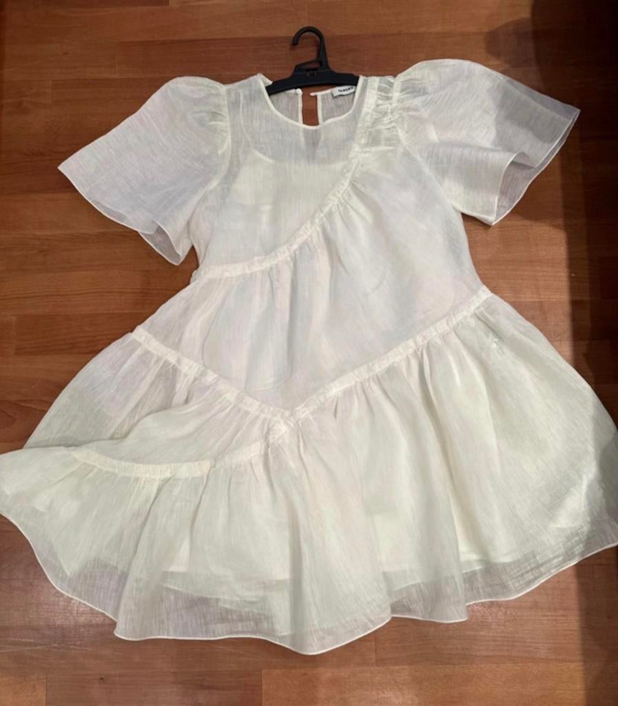 Sandro linnen jurk, Kleding | Dames, Jurken, Verzenden, Wit, Zo goed als nieuw, Knielengte