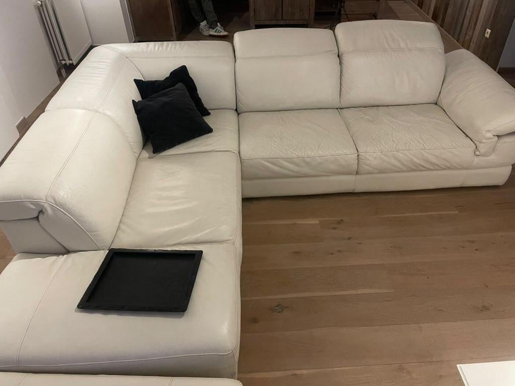 Lederen hoekzetel met poef, Maison & Meubles, Canapés | Coins salons complets, Enlèvement