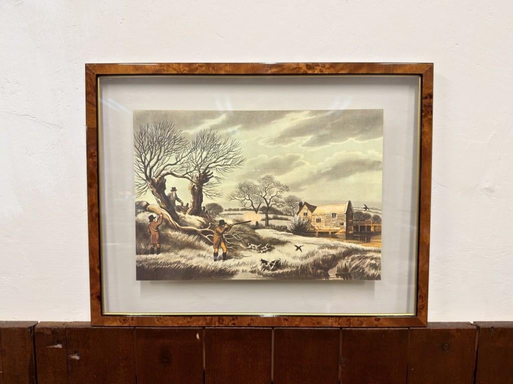 Oude Engelse prent Jachttafreel in notenhouten lijst, Antiek en Kunst, Antiek | Kantoor en Zakelijk, Ophalen