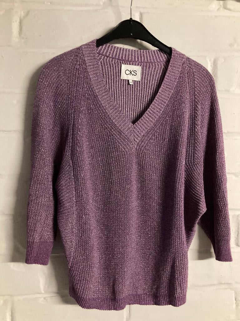 Lila met glinster trui met 3/4 mouwen, CKS, Medium, Kleding | Dames, Maat 38/40 (M), Overige kleuren, Ophalen of Verzenden, Zo goed als nieuw
