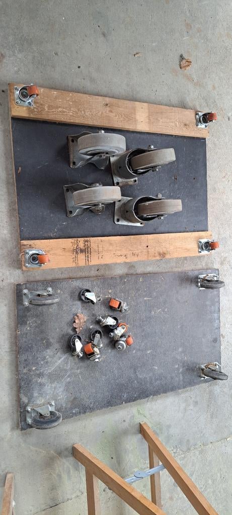 2 Platte wagentjes + extra zwenkwielen, Bricolage & Construction, Transpalettes, Enlèvement