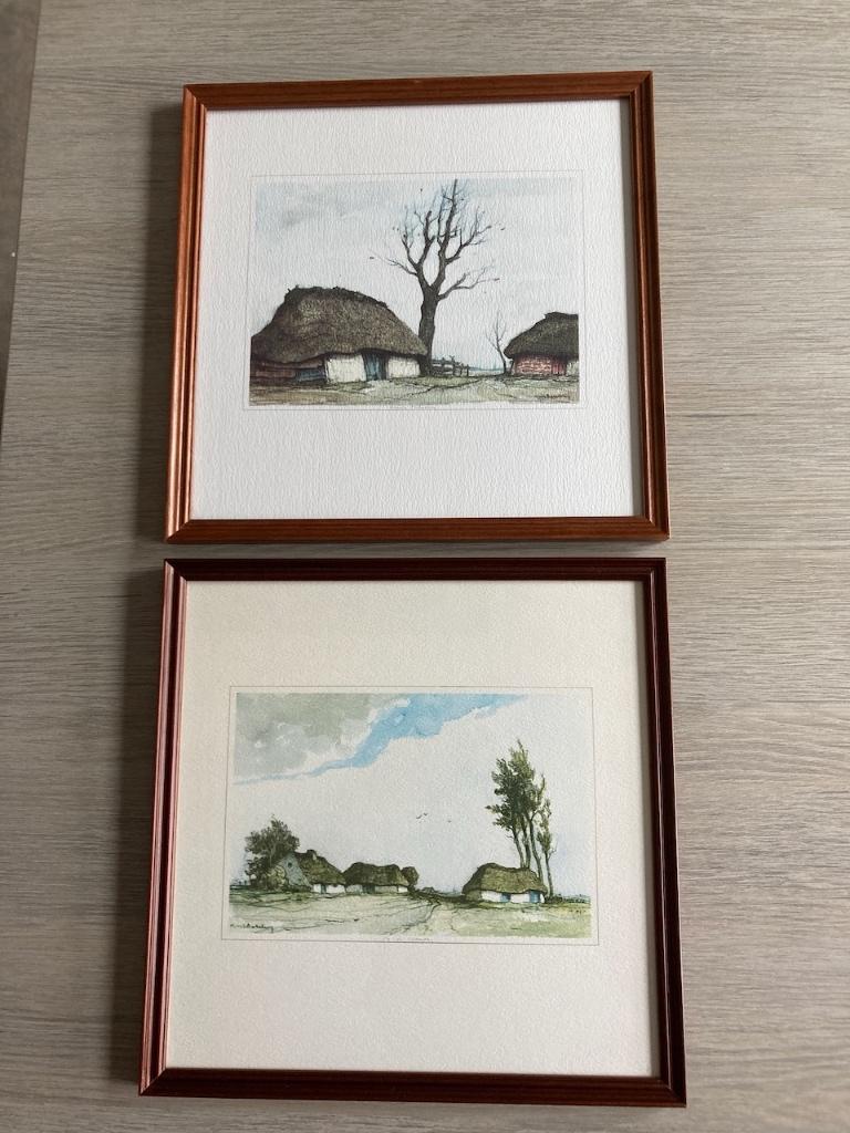 Mooie aquarellen Dirk Baksteen, 32 X 32. Perfecte staat, Ophalen of Verzenden, Landschap, Gesigneerd