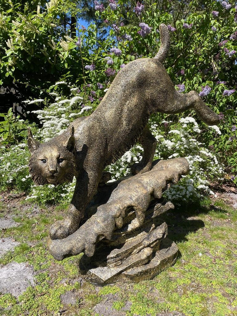 Beeld Lynx, tuin, zwembad, vijver 130cm, Tuin en Terras, Tuinbeelden, Nieuw, Dierenbeeld, Kunststof, Ophalen