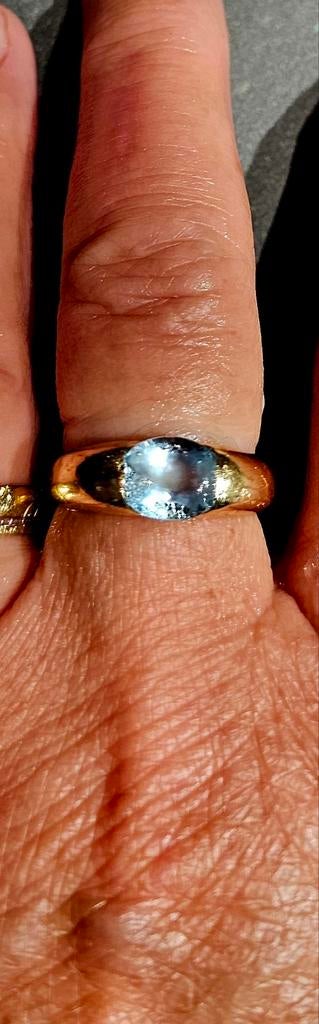 18K GOUDEN GESTEMPELDE RING MET BLAUWE TOPAAS, Handtassen en Accessoires, Ringen, Nieuw, Met edelsteen, Dame, Goud