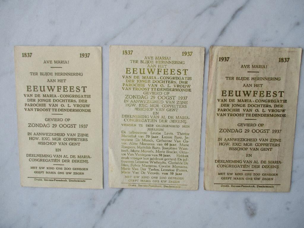 3 prentjes communie Grembergen Dendermonde 1938 1939, Verzenden, Zo goed als nieuw, Overige typen, Christendom | Katholiek