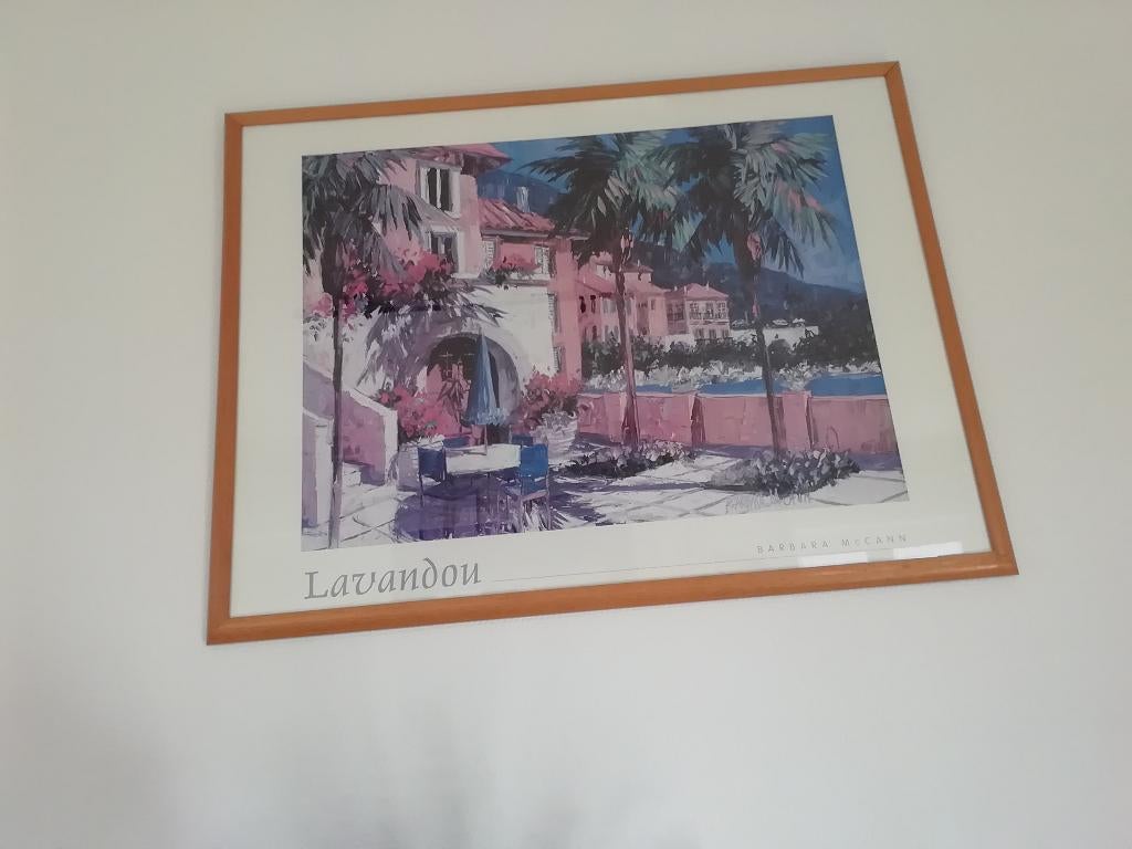 Groot houten frame 60 x 80 cm met reproductie, Ophalen, Gebruikt, 50 tot 75 cm, 75 tot 100 cm