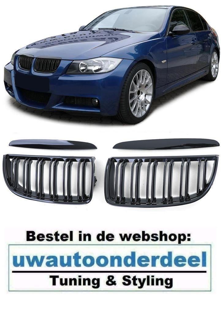 Grill Hoogglans Zwart Dubbele M Spijl Voor Bmw 3 serie E90 E, Auto diversen, Tuning en Styling, Verzenden