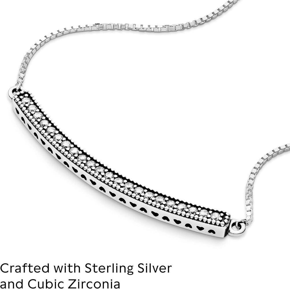 Collier avec étui à tiges Pandora, Comme neuf, Avec strass, Blanc, Argent