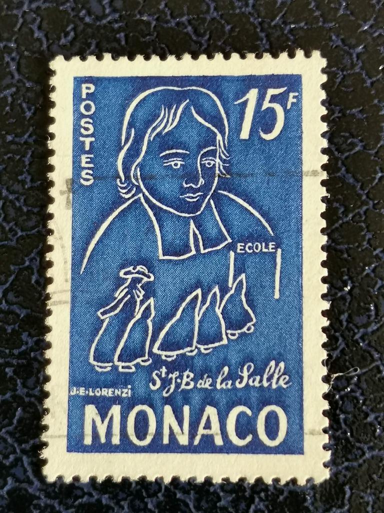 Monaco 1954 - Jean-Baptiste de la Salle, Enlèvement ou Envoi, Monaco, Affranchi