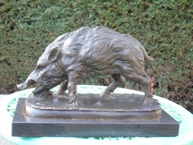 sanglier en bronze sur marbre signé , MENE ., Antiquités & Art, Enlèvement ou Envoi, Bronze