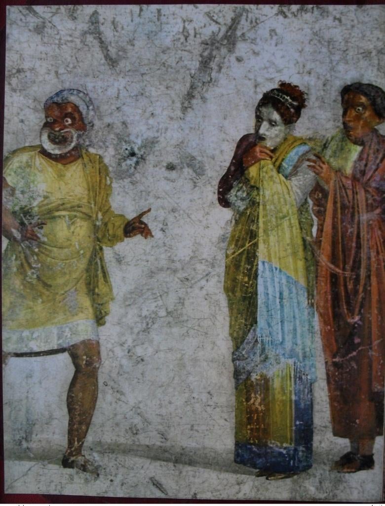 Poster Theaterscène, fresco archeologische site Pompeii, Verzenden, Rechthoekig Staand