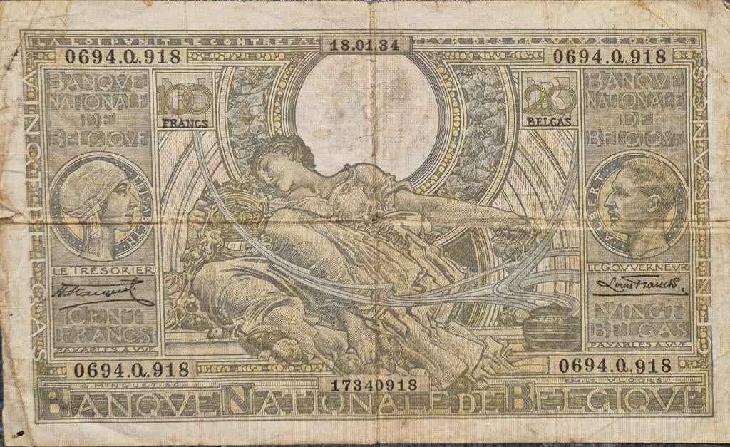 Bankbiljet van 1934, 100 Belgische frank, Postzegels en Munten, Bankbiljetten | België, Ophalen, Los biljet