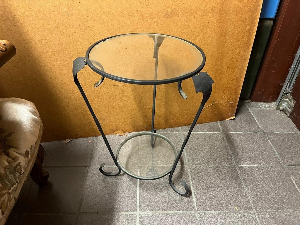 Smeedijzeren tafeltje, Huis en Inrichting, Ophalen, Gebruikt, Rond, Glas