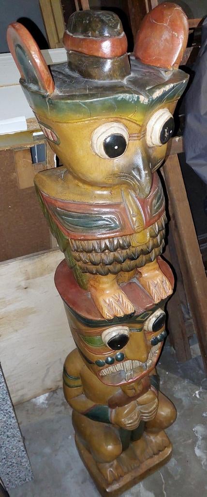 Antieke houten totem – massief & exclusief kunstobject, Ophalen