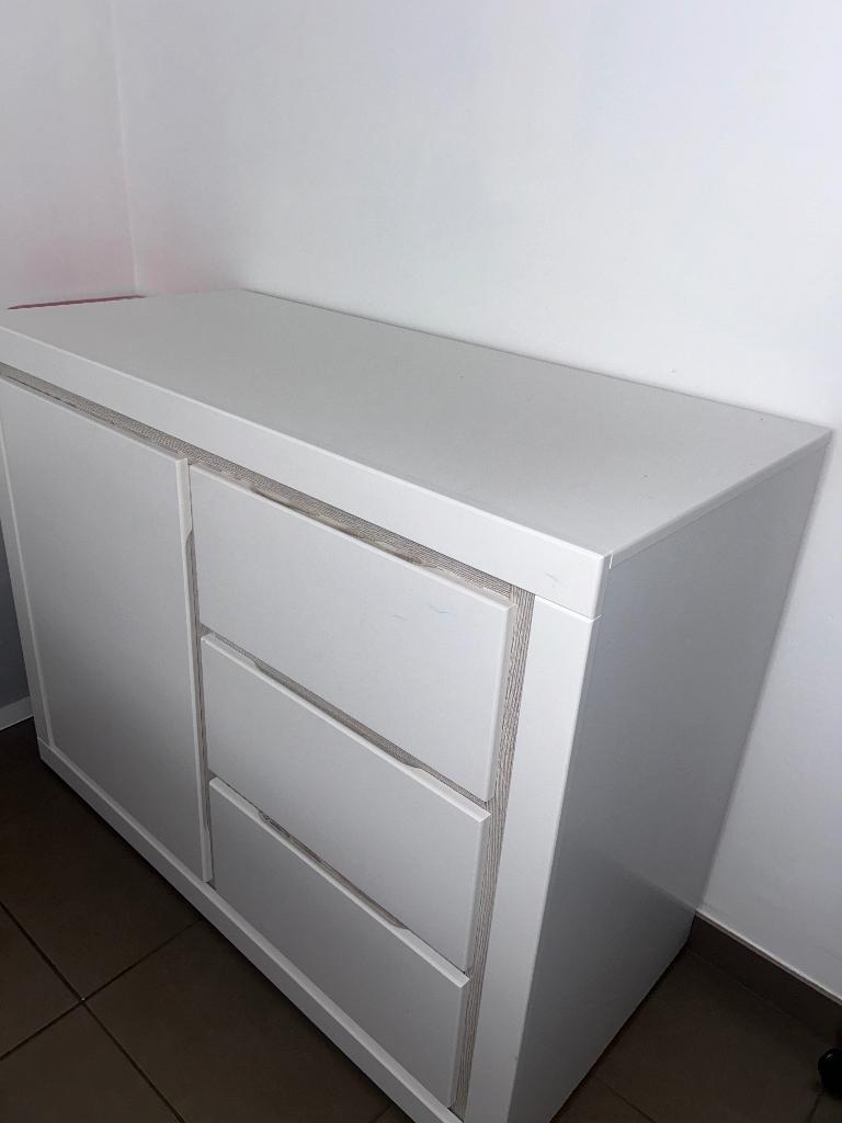Moderne Commode / Dressoir - Wit met Houtdecor, Huis en Inrichting, Kasten | Dressoirs, Gebruikt, 100 tot 150 cm, 50 tot 75 cm