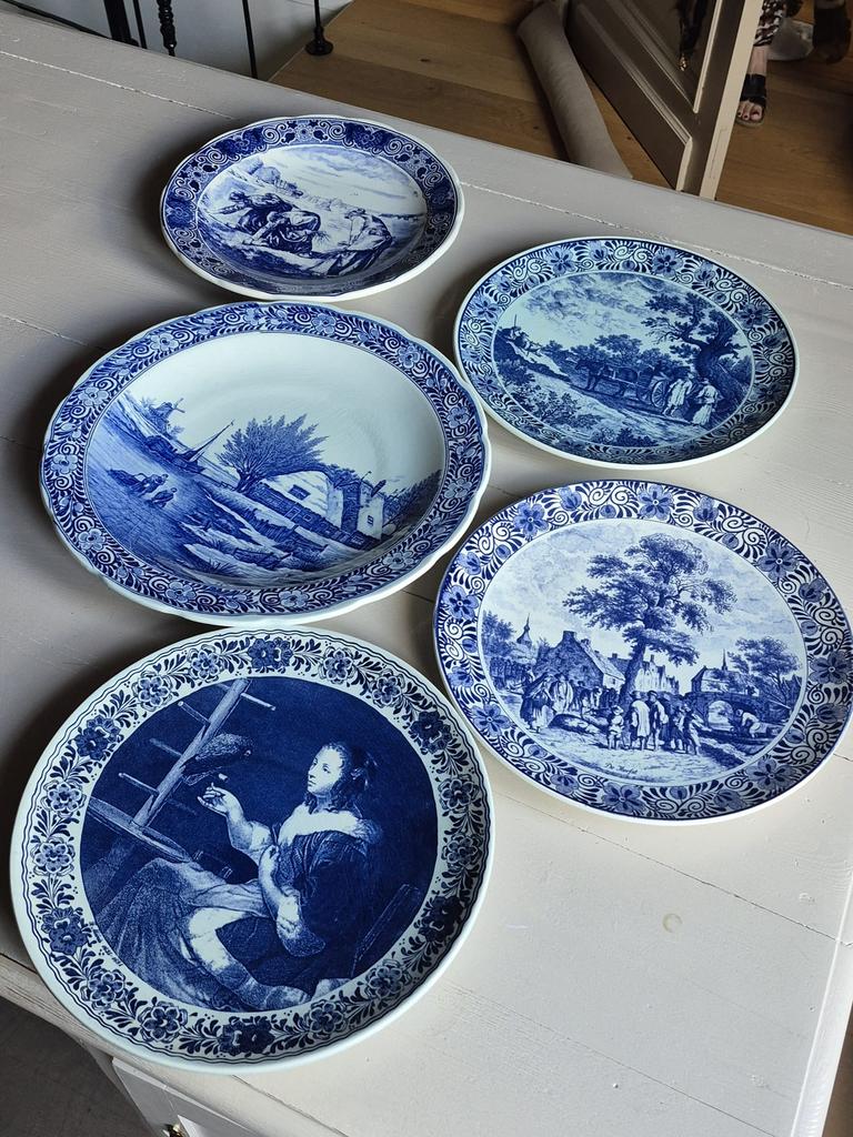 Set van 5 Delfts Blauw wandborden, Antiek en Kunst, Ophalen