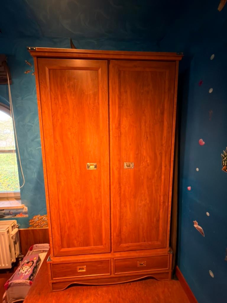 Kast 2 deurs houten kleerkast met lades, Huis en Inrichting, Ophalen, 100 tot 150 cm, Zo goed als nieuw, Met lade(s)