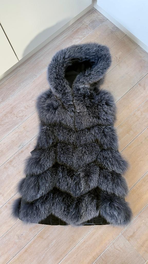 Gilet a capuche Max&Moi Paris en fourrure de renard /Alopex, Enlèvement ou Envoi, Comme neuf, Taille 38/40 (M), Bleu