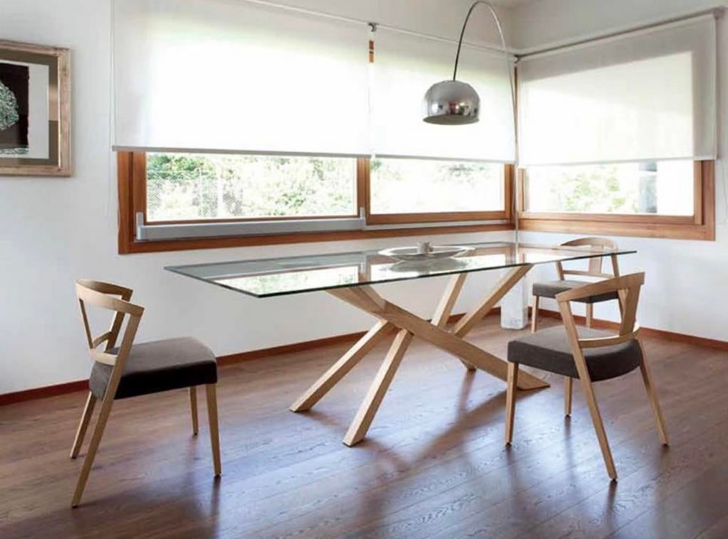 Table design Domitalia en bois / plateau en verre, 200x100, 150 à 200 cm, Comme neuf, Verre, Enlèvement