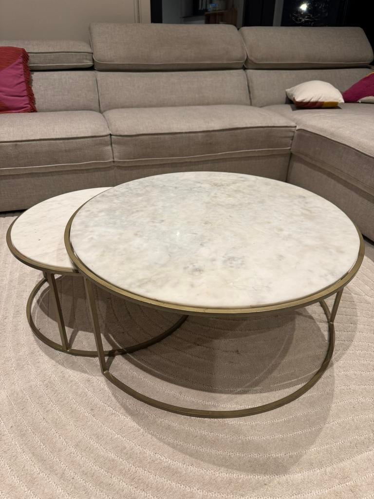 Echt marmeren Salon tafelset, Huis en Inrichting, Tafels | Salontafels, Ophalen, Zo goed als nieuw