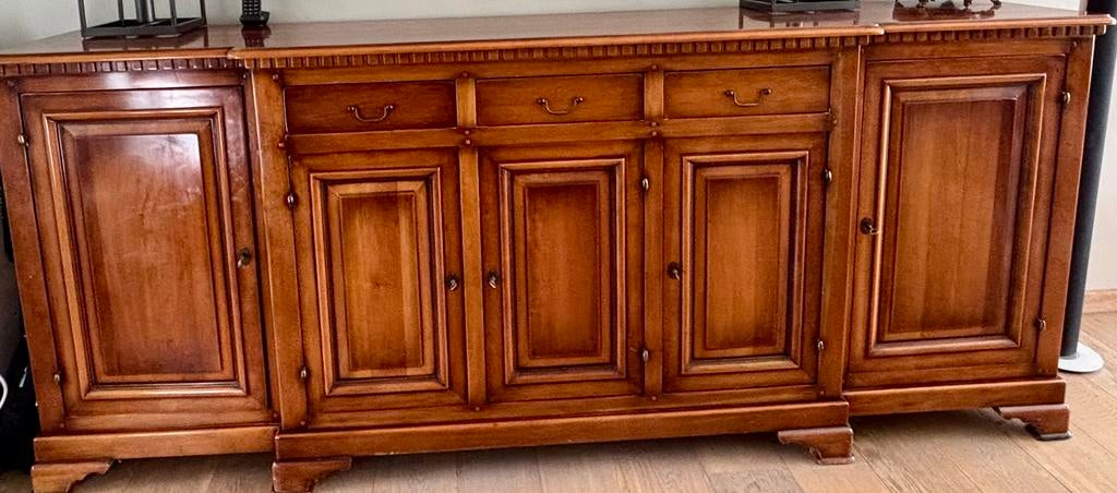 Frans dressoir Tricoire Marseille – massief kerselaar, Ophalen, Met deur(en), Zo goed als nieuw, 200 cm of meer