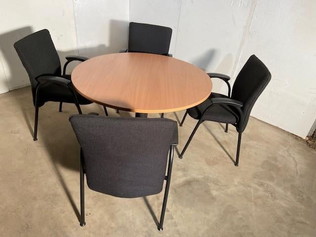 RONDE TAFEL DIAM.1100MM + 4 STOELEN, Huis en Inrichting, Bureaus, Gebruikt, Ophalen