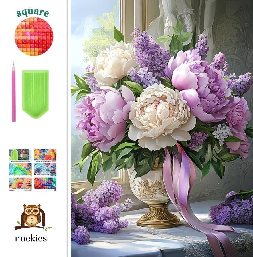 Peinture au diamant n 54 Fleurs 50x40cm (carrées), Neuf, Autocollant, Diamond painting, Natuur en Bloemen