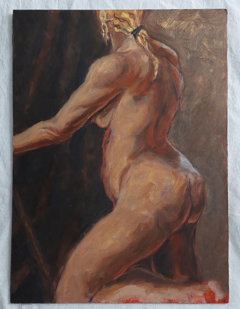 Olieverfstudie - naaktmodel, Antiek en Kunst, Kunst | Schilderijen | Klassiek, Ophalen of Verzenden