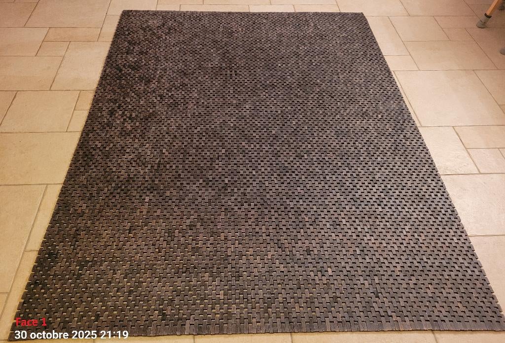 Tapis en bois de Teck massif 170 x 223 cm, Huis en Inrichting, Stoffering | Vloerbedekking, Ophalen, Gebruikt, Zen, Overige typen