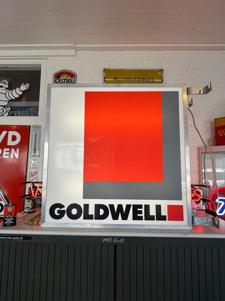 GOLDWELL oude reclame lichtbak, Verzamelen, Ophalen, Gebruikt, Lichtbak of (neon) lamp