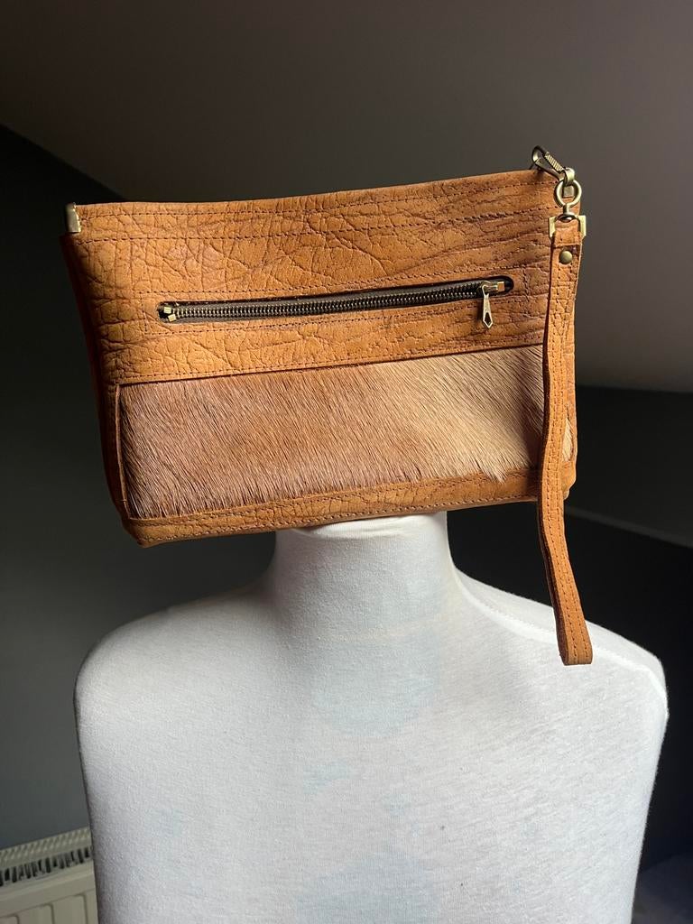 Vintage clutch / make up tas, Ophalen of Verzenden, Gebruikt, Bruin, Avondtasje