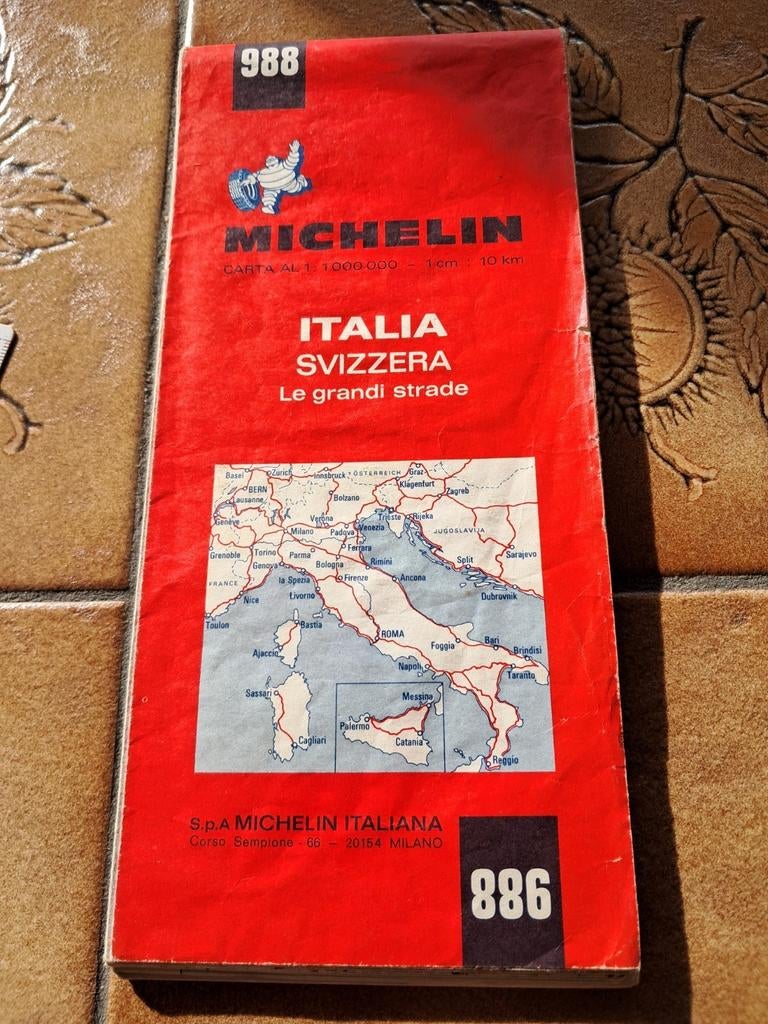 Carte routière Italie - Suisse - Michelin 988 - 1968, Enlèvement ou Envoi, Utilisé